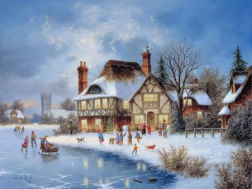 Christmas eve countryside winter Oil Paintings